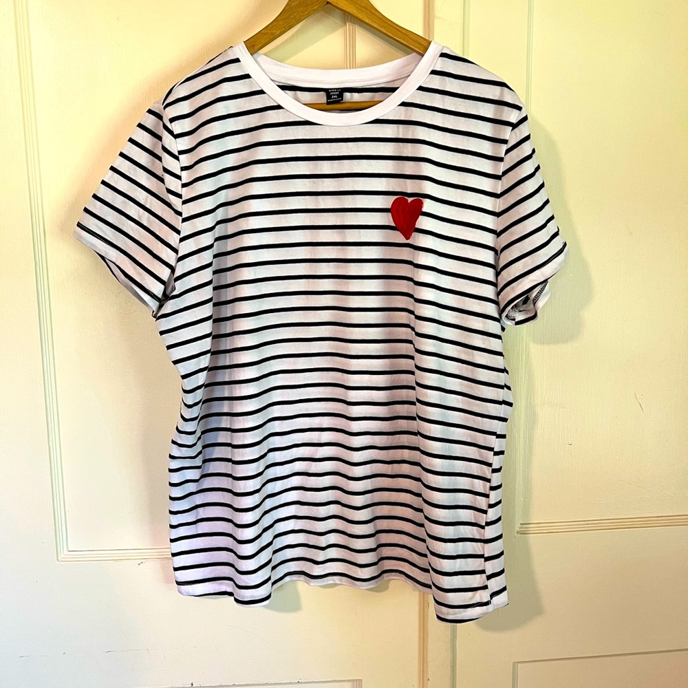 SHEIN curve striped tee with heart